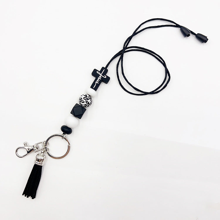 Wholesale Cross Silicone Bead Hanging Rope Certificate Keychain